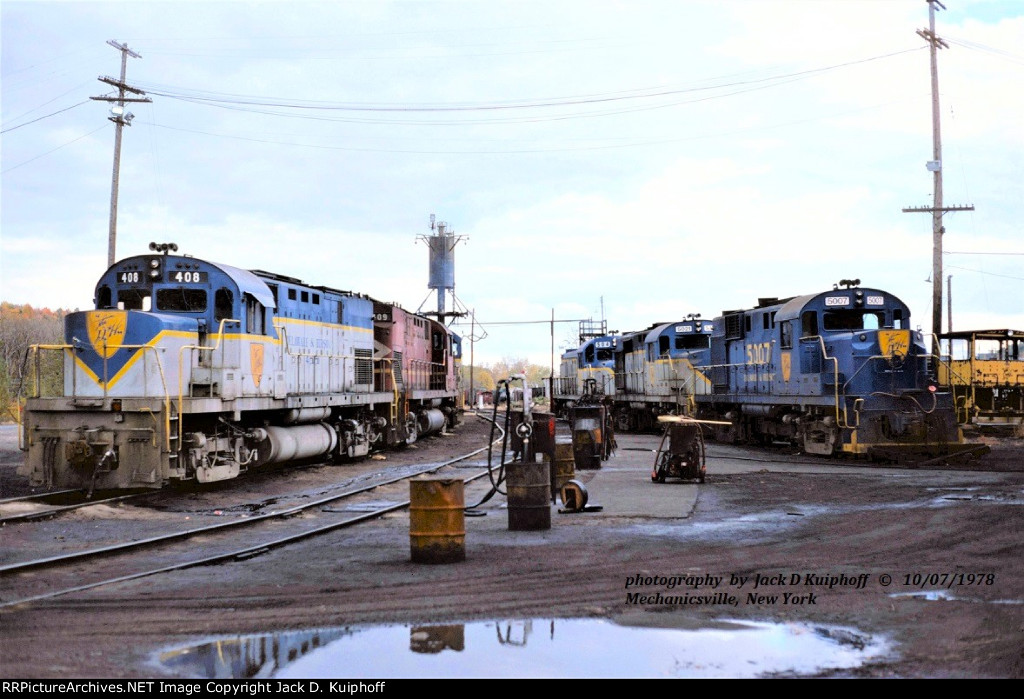 Delaware and Hudson, D&H C420 408 -RS11 5007, at the engine terminal Mechanicville, New York. October 7, 1978. 